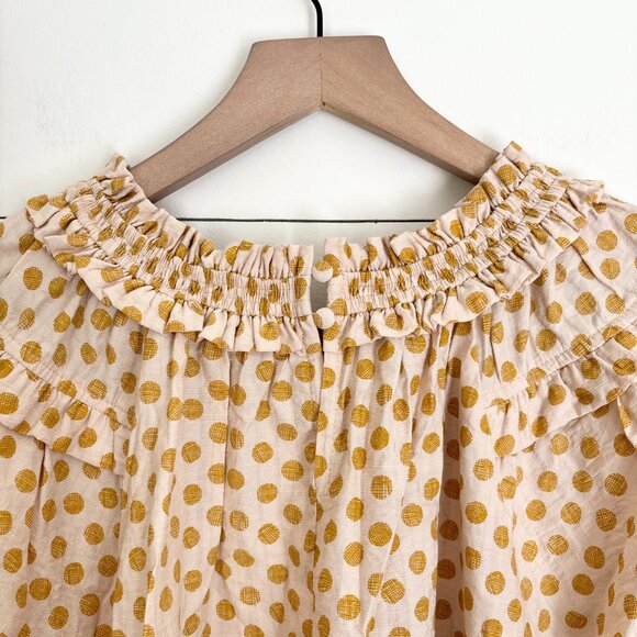 VOY Anthropologie cream and yellow polka dot top with ruffle collar - Picture 4 of 6